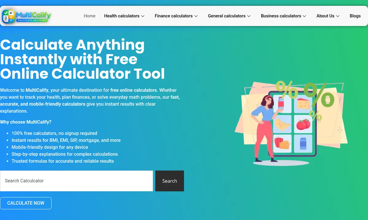 MultiCalify - Free Calculators with Formulas and Steps screenshot