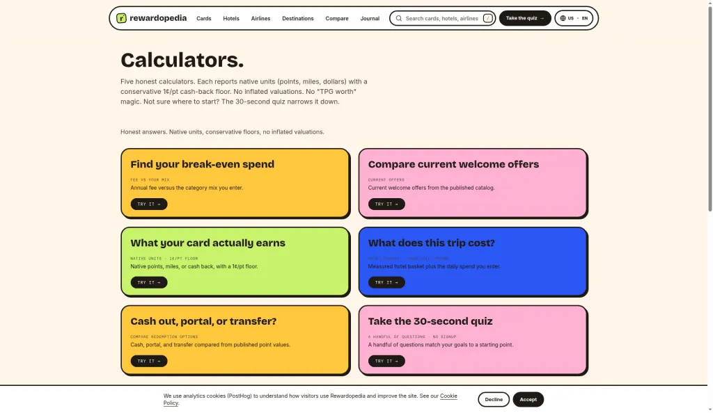 Rewardopedia Credit Card Calculators screenshot