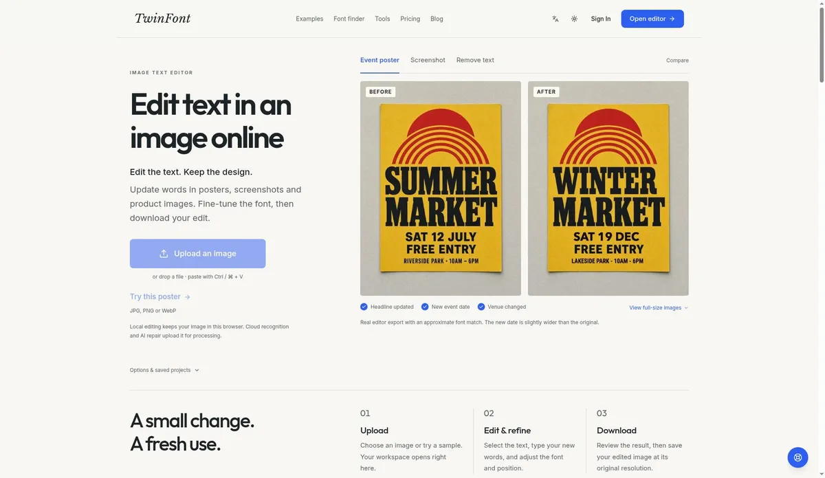 TwinFont — Edit Text in an Image Online screenshot
